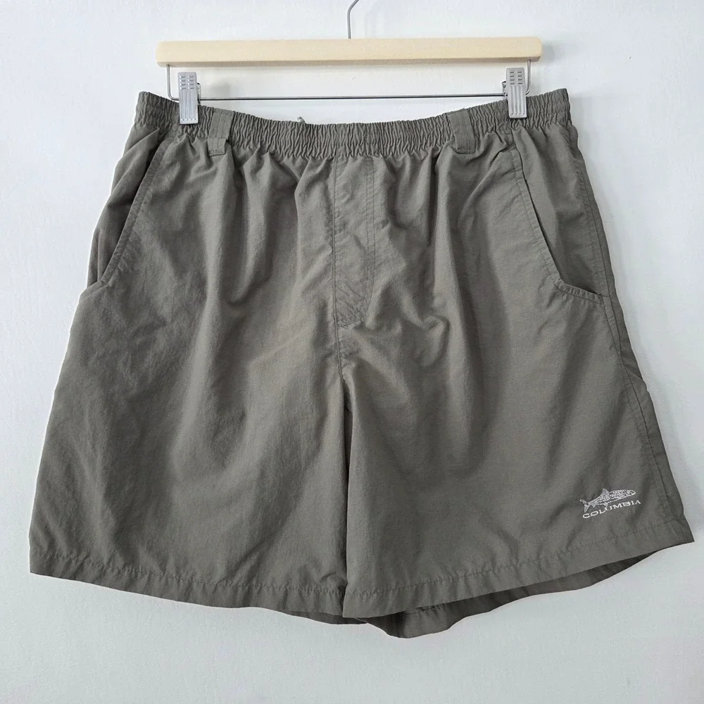 Columbia Sportswear Mens L Packable Fishing Shorts Green Nylon Mesh Lined‎